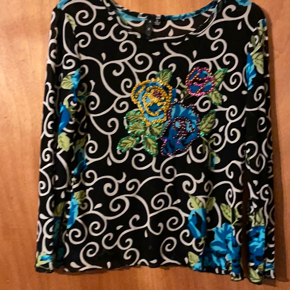 A Z I Jeans Long sleeve top beaded, colorful flowers (OLC…